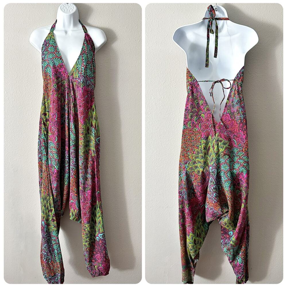 LikeMary Bohemian Print Multicolor Harem Jumpsuit women's size S/M